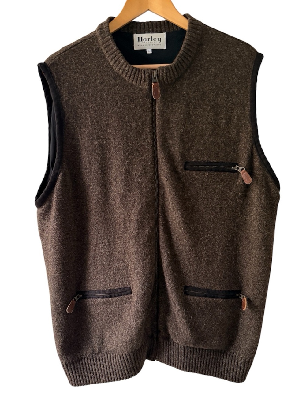 Harley of Scotland Mens L Wool Full Zip Knit Vest